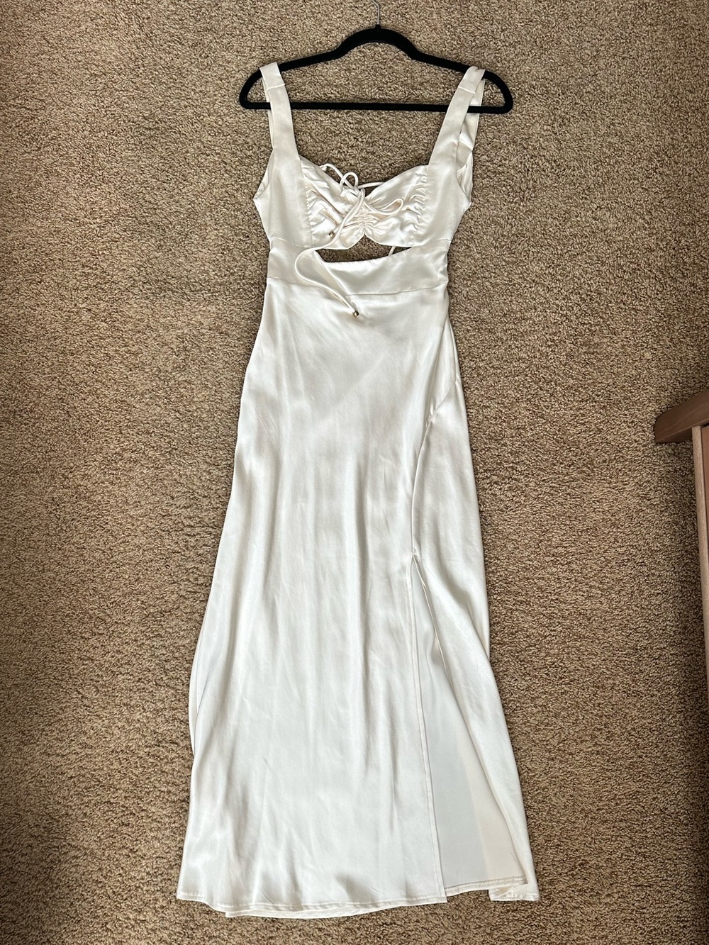 Silky Ivory Cutout Slip Dress